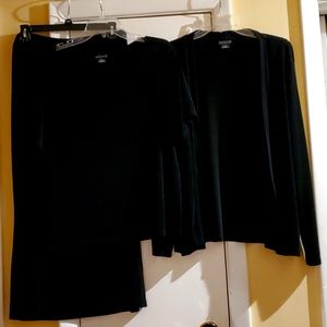 Three pieces dress skirt blouse and jacket.